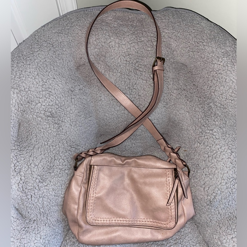 Large Dusty Pink Braided Detailing Crossbody Bag